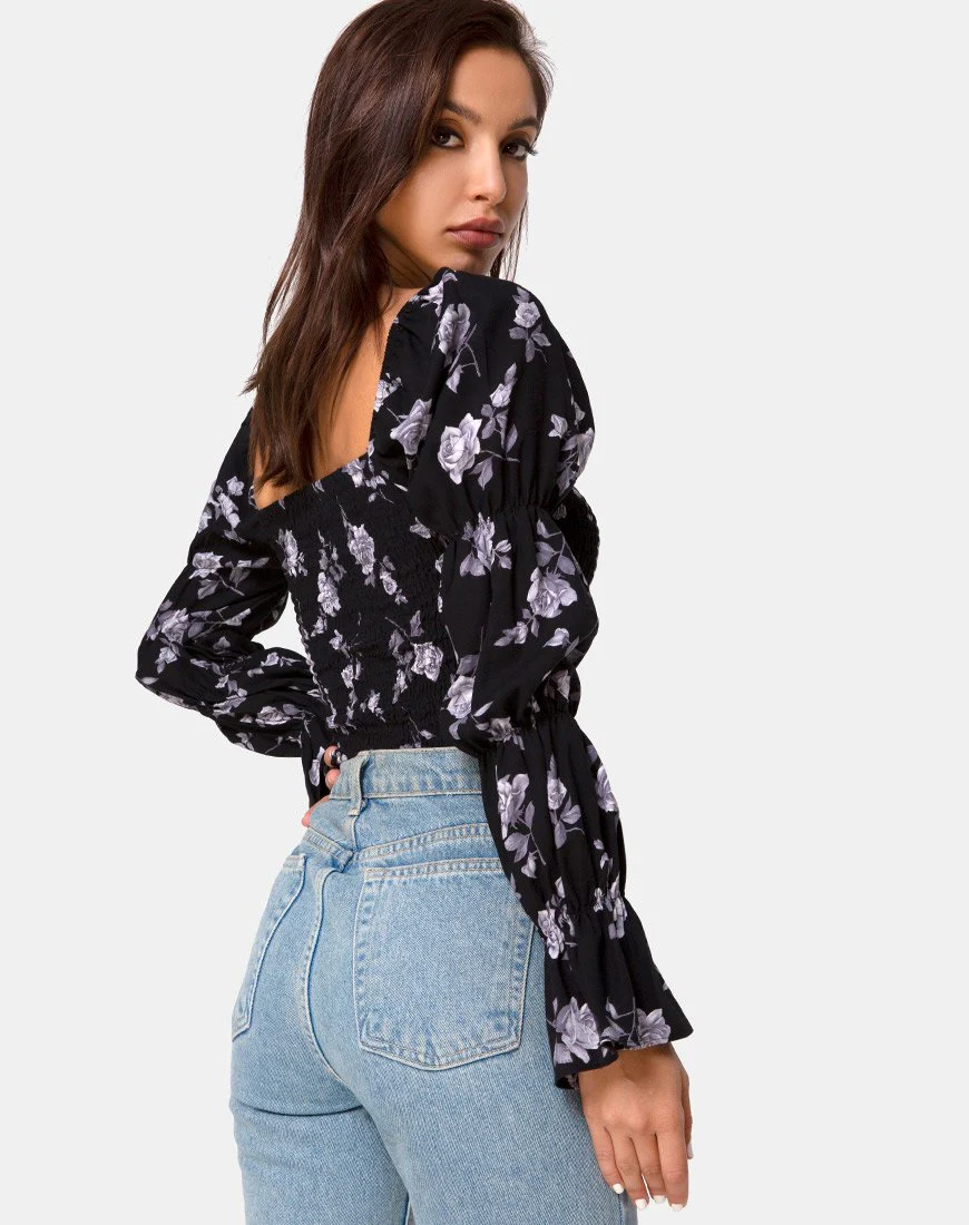 Velina Top in Weiß Rose Schwarz - Image 2