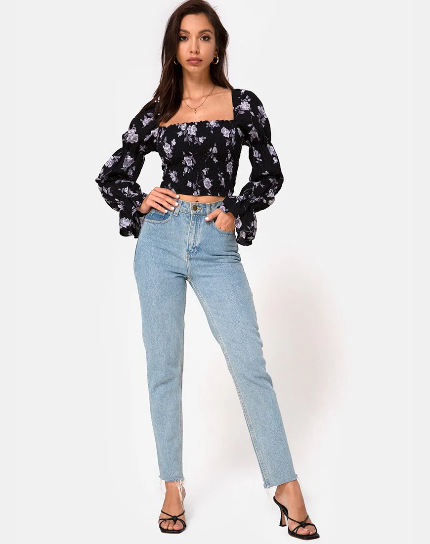 Velina Top in Weiß Rose Schwarz - Image 3