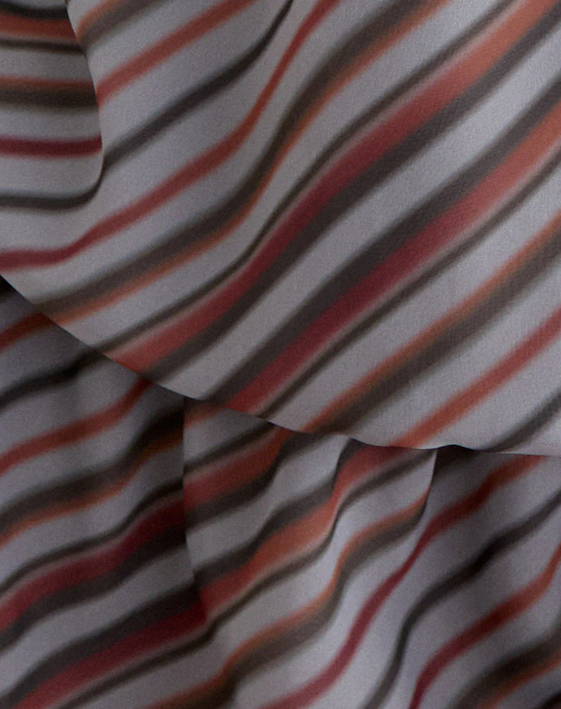 Veloria Halterneck Mini Dress in Chiffon Grey and Maroon Diagonal Stripe - Image 6