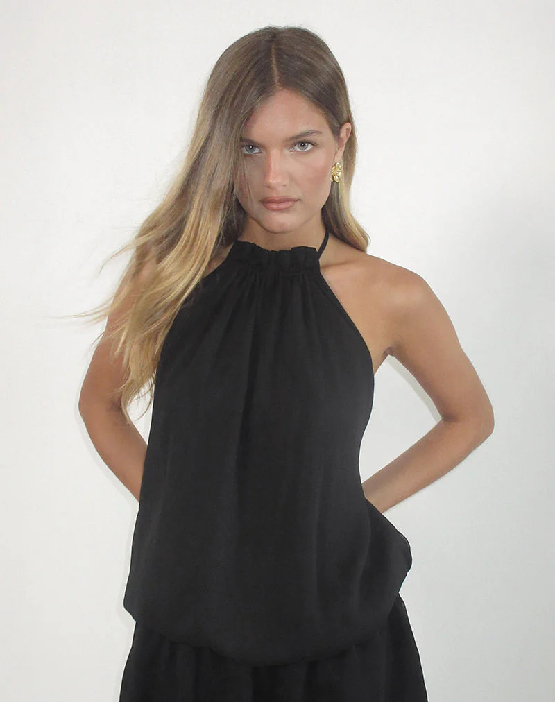 Veloria Neckholder-Minikleid aus schwarzem Chiffon mit Futter - Image 7