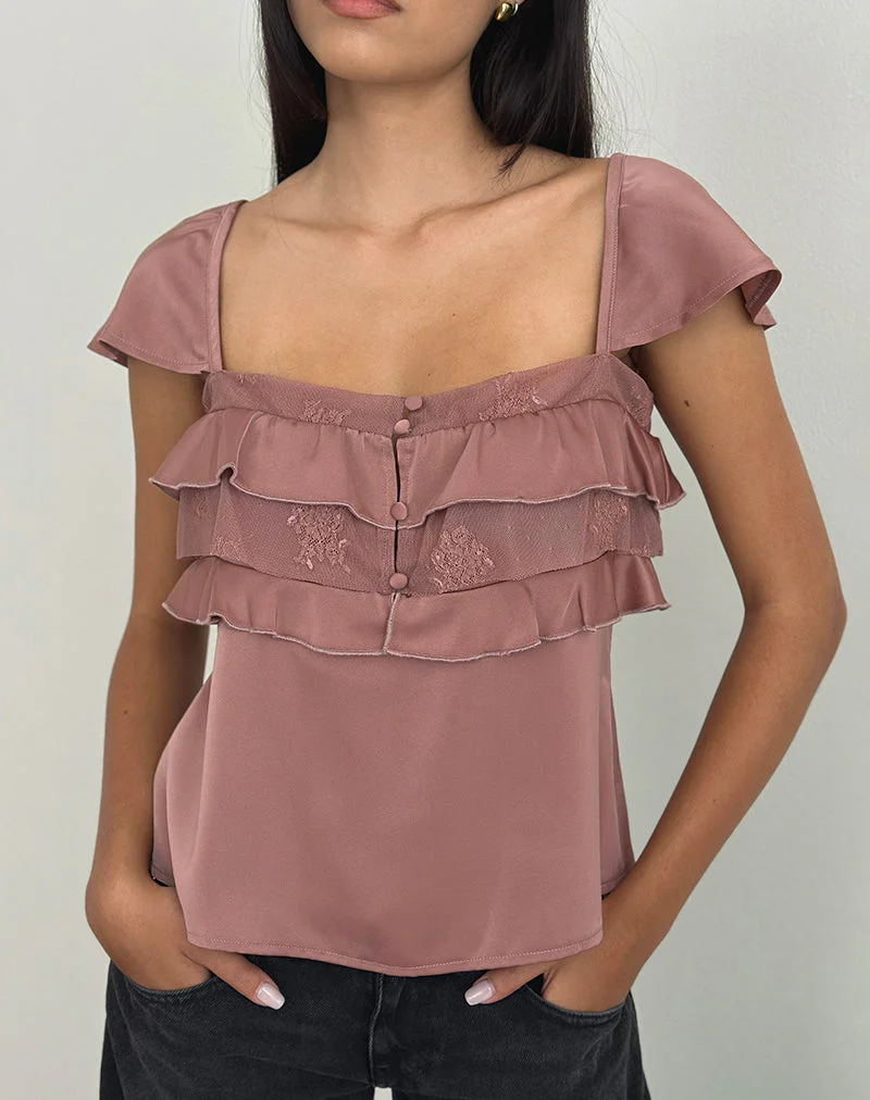 Venaro Doppellagiges Top aus Satin in staubigem Rosa - Image 2