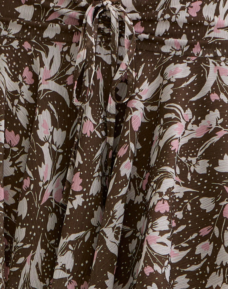 Veny Minirock aus braunem und rosa Polka-Blumen-Chiffon - Image 7