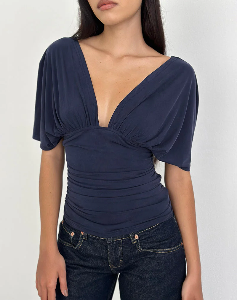 Vernia Plunge Batwing Top aus Cupro Navy - Image 3