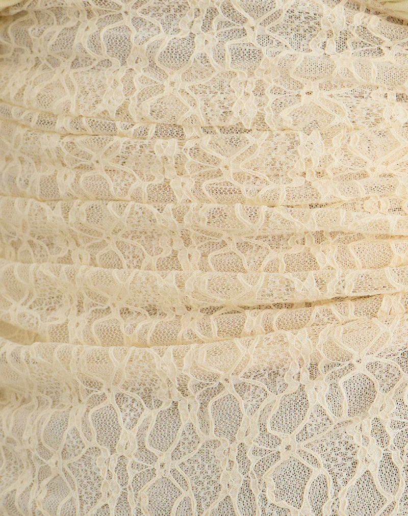 Vernia Plunge Batwing Top in Cupro Yellow with Lace Waist - Image 7