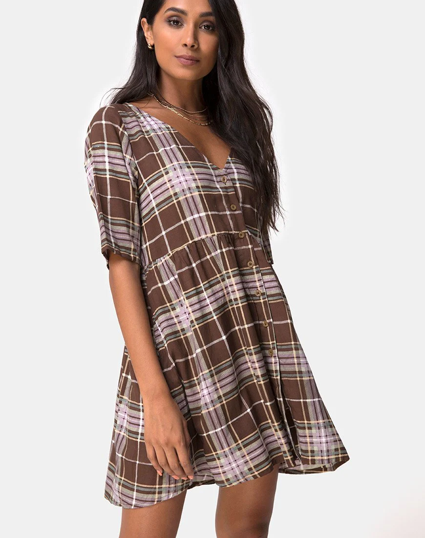 Verren Babydoll Kleid in Tartan Braun