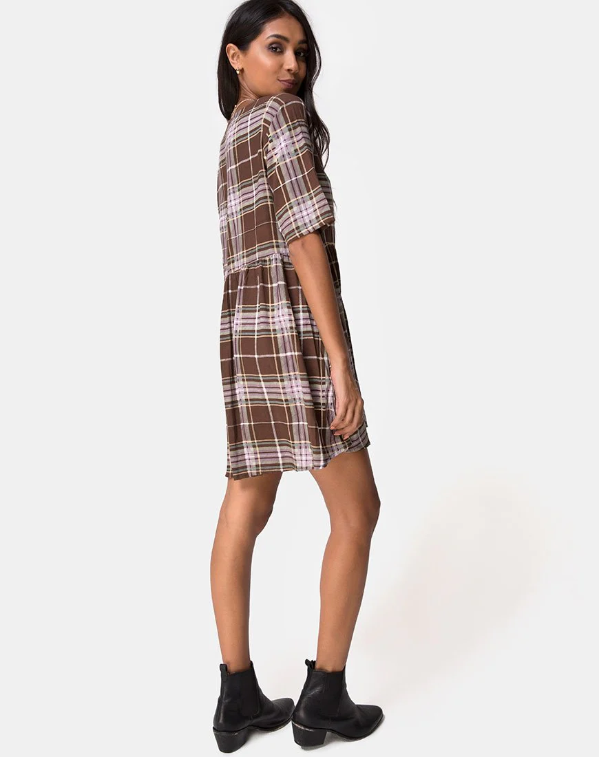 Verren Babydoll Kleid in Tartan Braun - Image 4