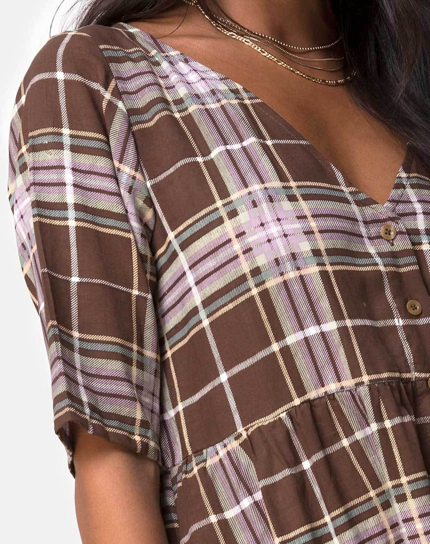 Verren Babydoll Kleid in Tartan Braun - Image 5