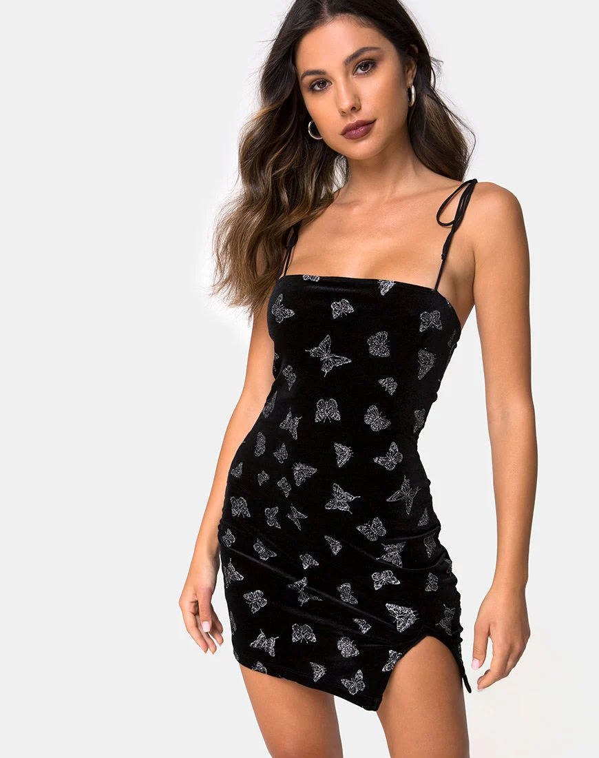 Verso Kleid in Schwarz mit Glitzerschmetterling - Image 3