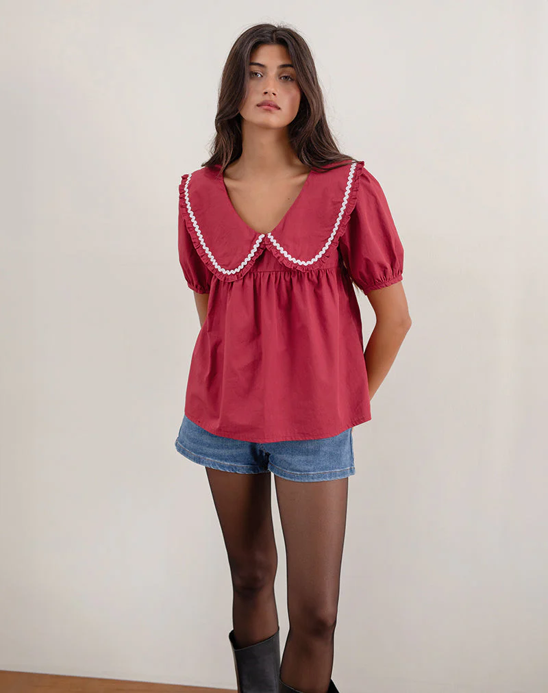Viana Bluse in Adrenalinrot mit weißem Saum