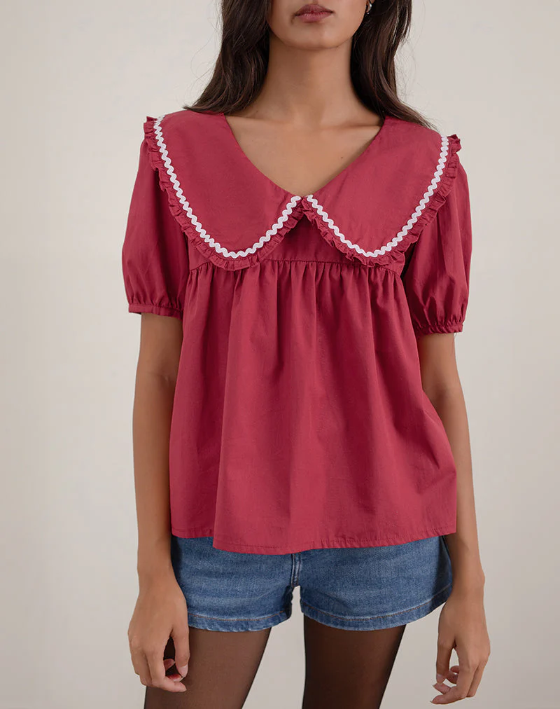 Viana Bluse in Adrenalinrot mit weißem Saum - Image 3