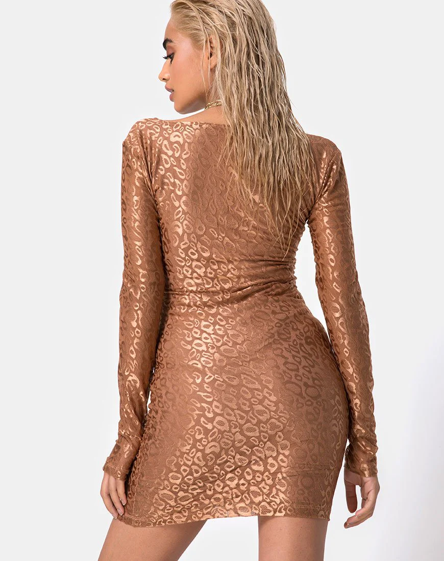 Vilan Bodycon-Kleid aus Leopardenglanz-Netz in Karamell - Image 2