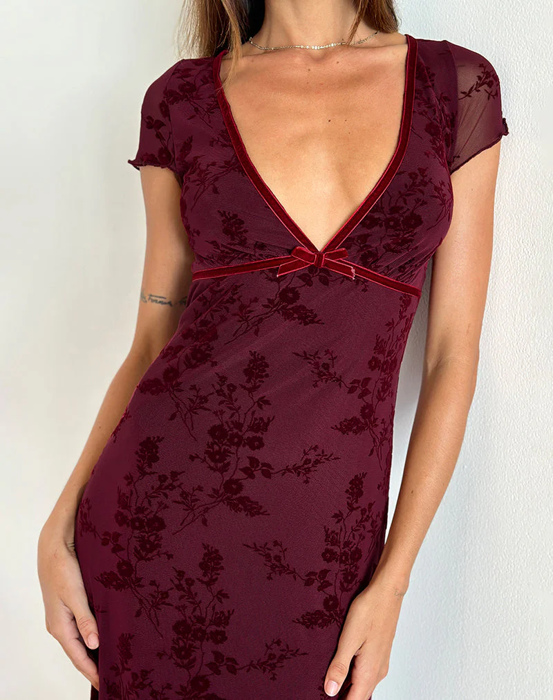 Vilinia Midikleid in Botanical Flower Maroon - Image 4