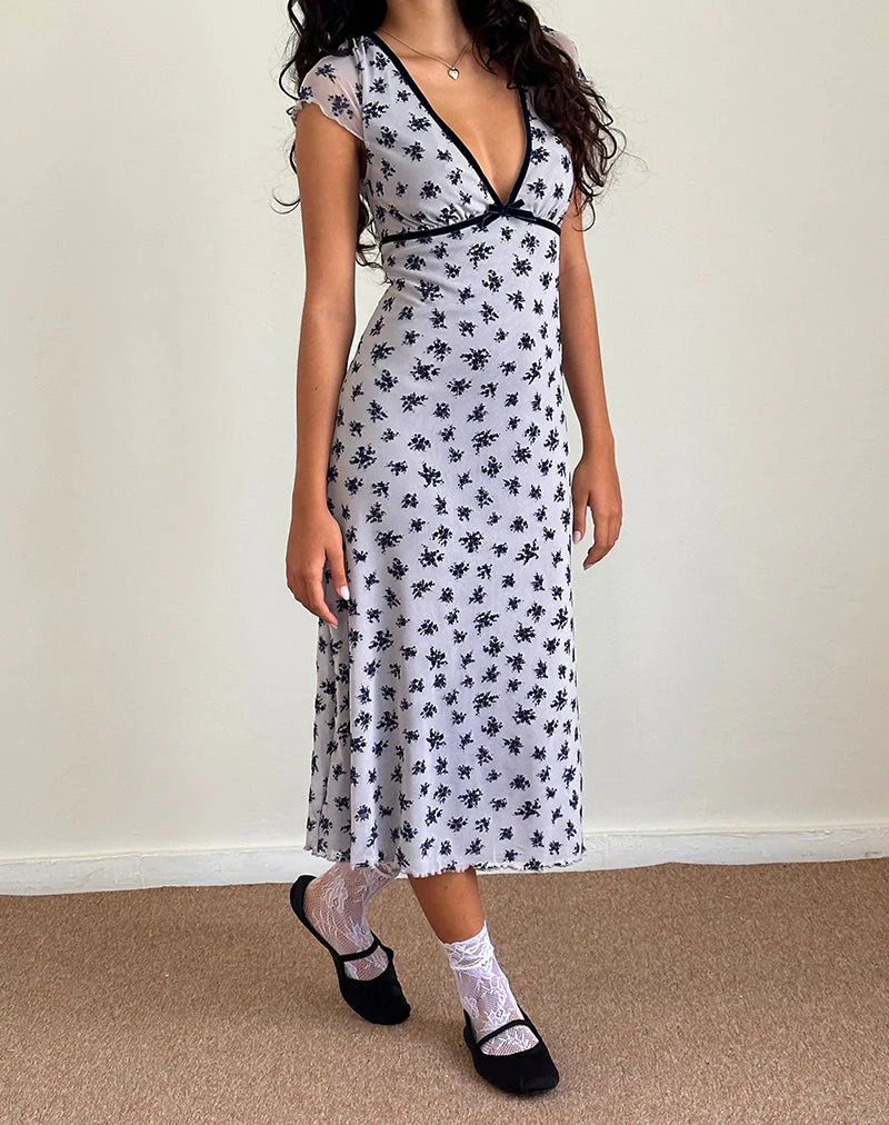 Vilinia Kleid in Blassgrau Blumen Cluster Flock