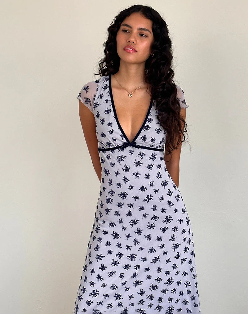 Vilinia Kleid in Blassgrau Blumen Cluster Flock - Image 3