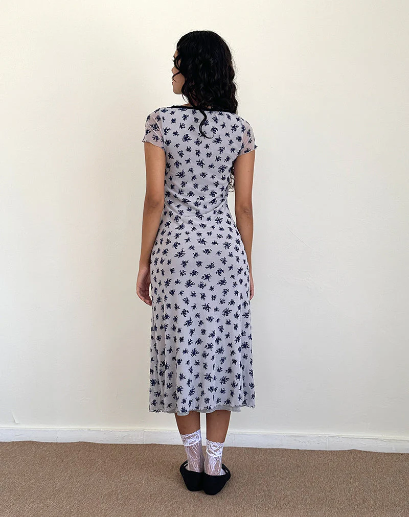 Vilinia Kleid in Blassgrau Blumen Cluster Flock - Image 5