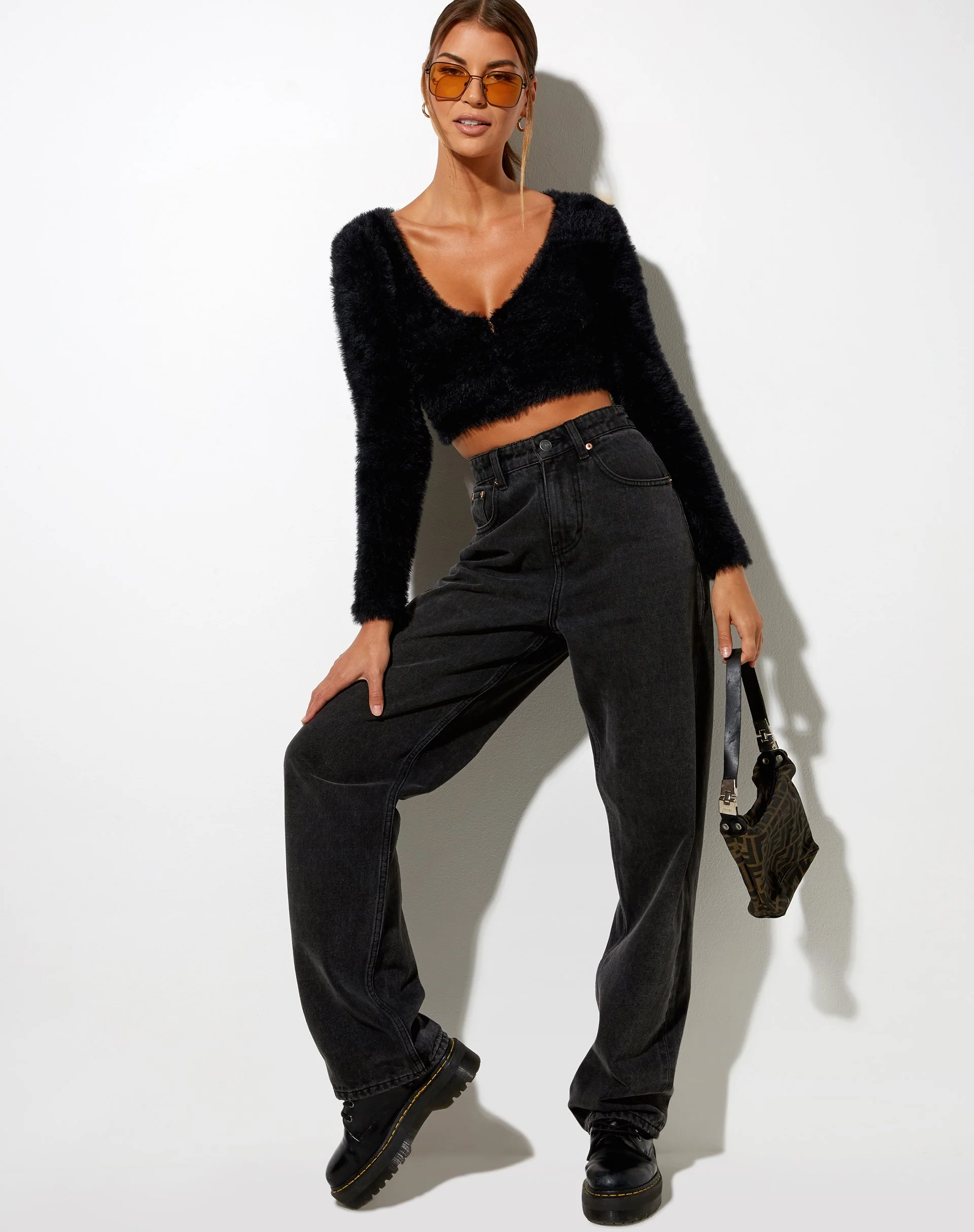 Vima Cropped Cardigan aus Strick Schwarz - Image 3