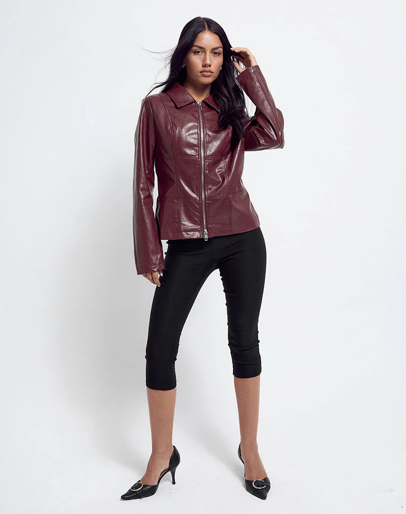 Vincent Fitted Jacke in PU Burgundy - Image 3