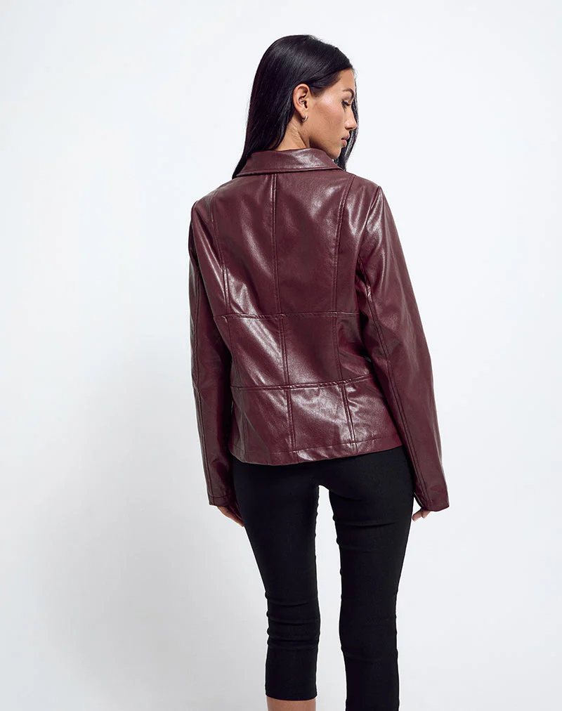 Vincent Fitted Jacke in PU Burgundy - Image 4