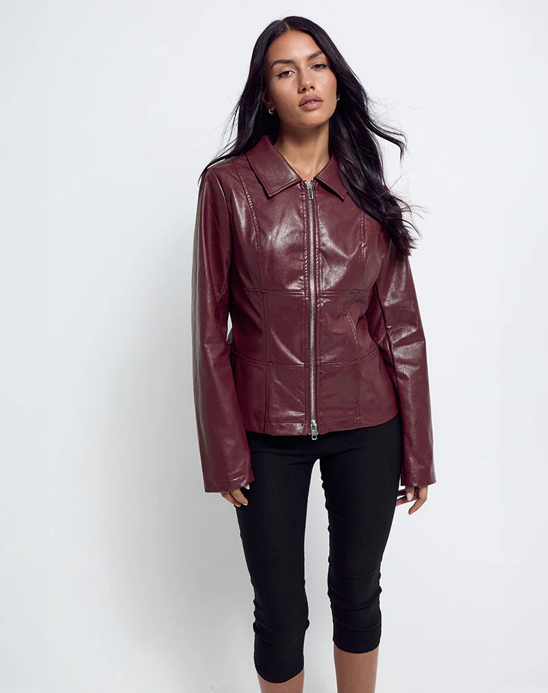 Vincent Fitted Jacke in PU Burgundy - Image 5