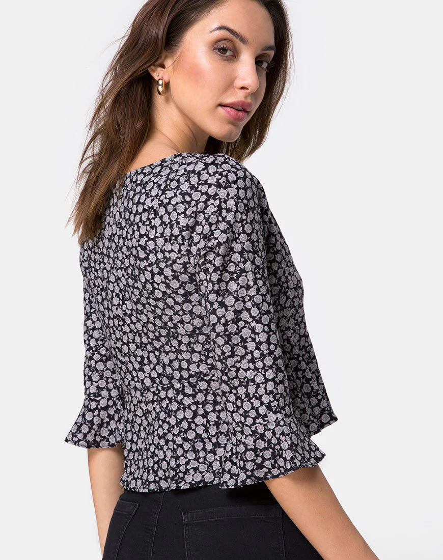 Vinequa Bluse in Ditsy Rose Schwarz - Image 2