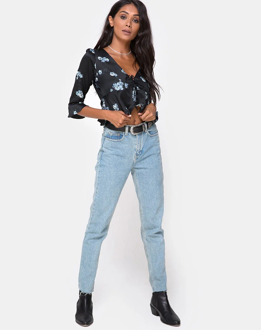 Vinequa Top aus Satin Mono Flower Schwarz - Image 3