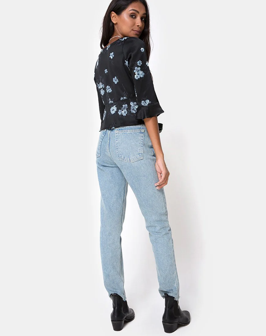 Vinequa Top aus Satin Mono Flower Schwarz - Image 4