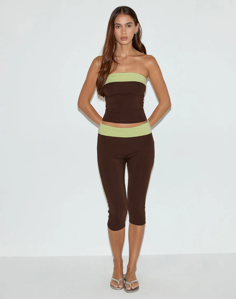 Vivah Fold-over Capri in Schokoladenbraun mit Pistazienbändern - Image 3