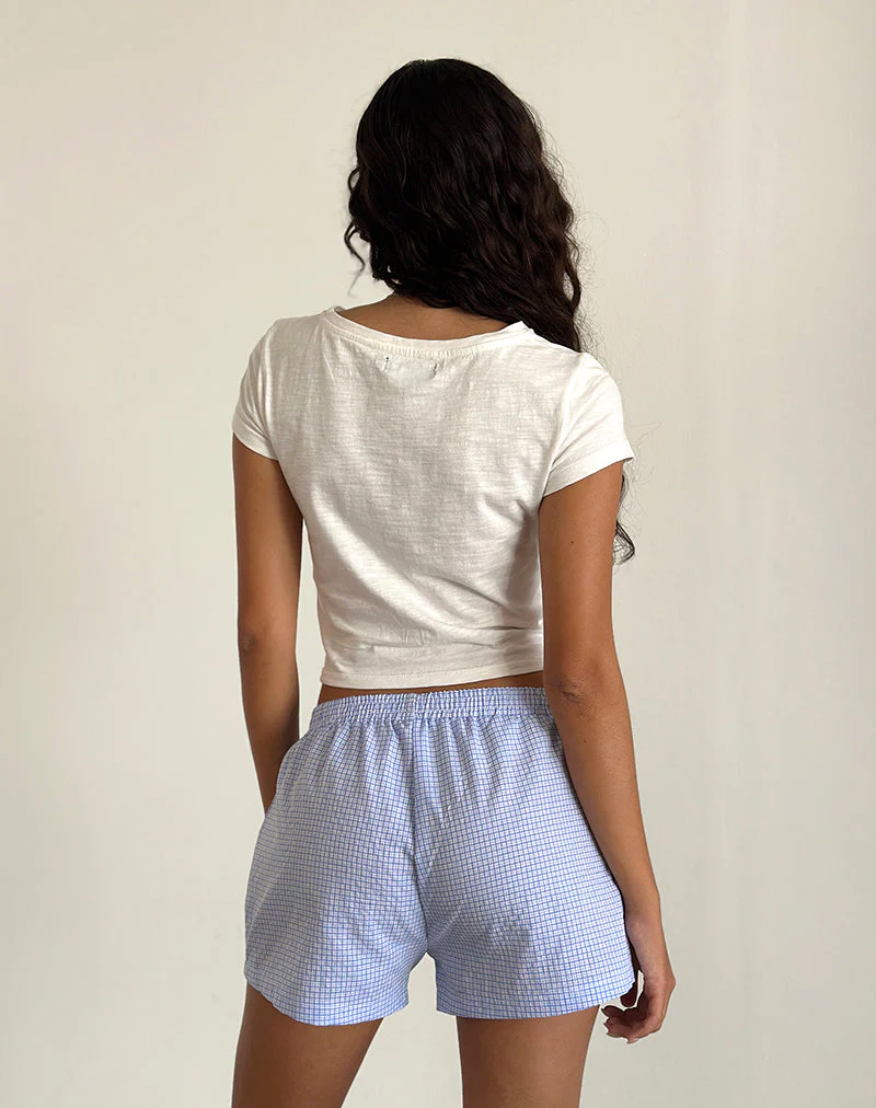 Voir Short aus Popeline Gingham Blau und Weiß - Image 4