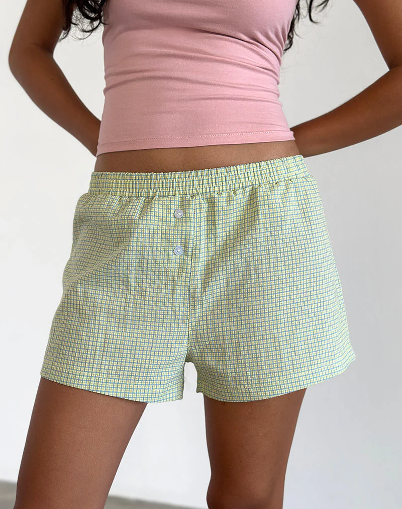 Voir Short aus Popeline Gingham Gelb und Blau - Image 2