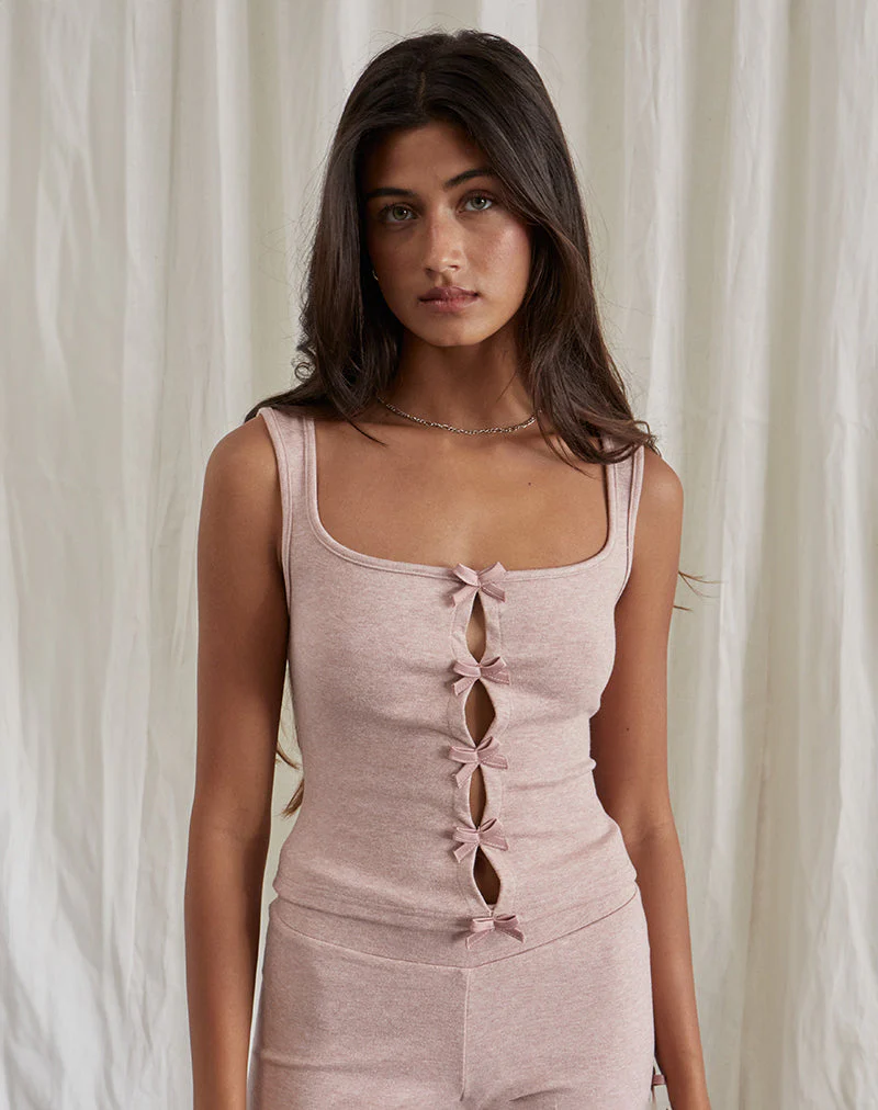 Vonnie Bow Vest Top aus Strick in Sandy Pink - Image 2