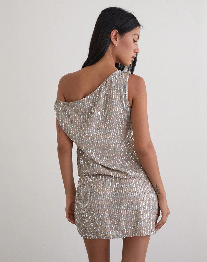 Vora One Shoulder Minikleid aus Pailletten Nude - Image 6