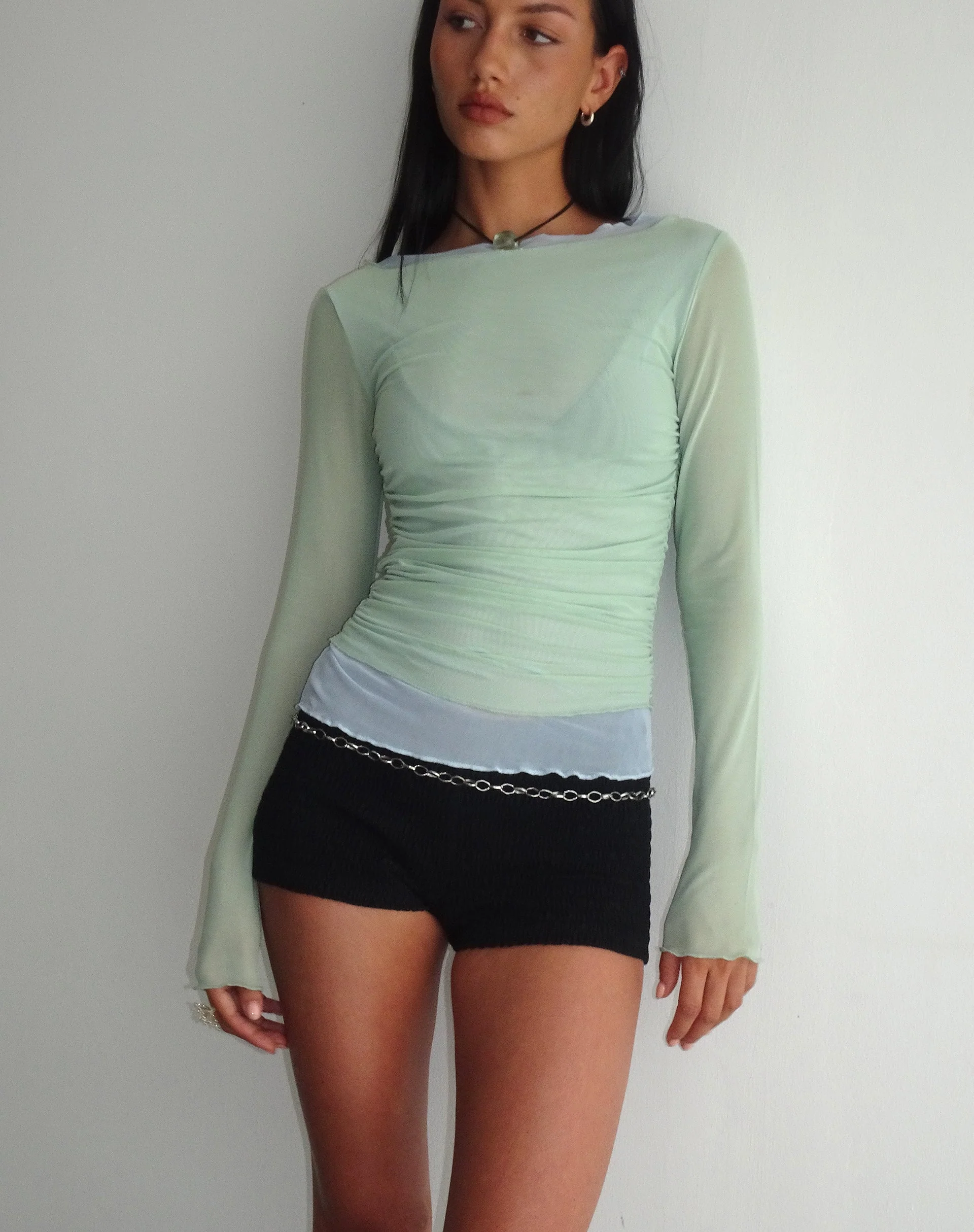 Vrist Langärmeliges Mesh-Top in Frostblau - Image 5
