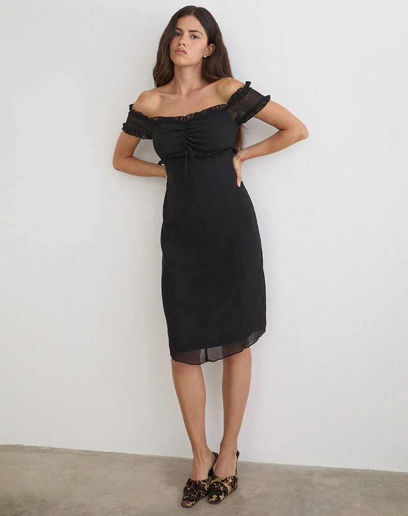 Watimu Midi-Kleid aus Chiffon in Schwarz