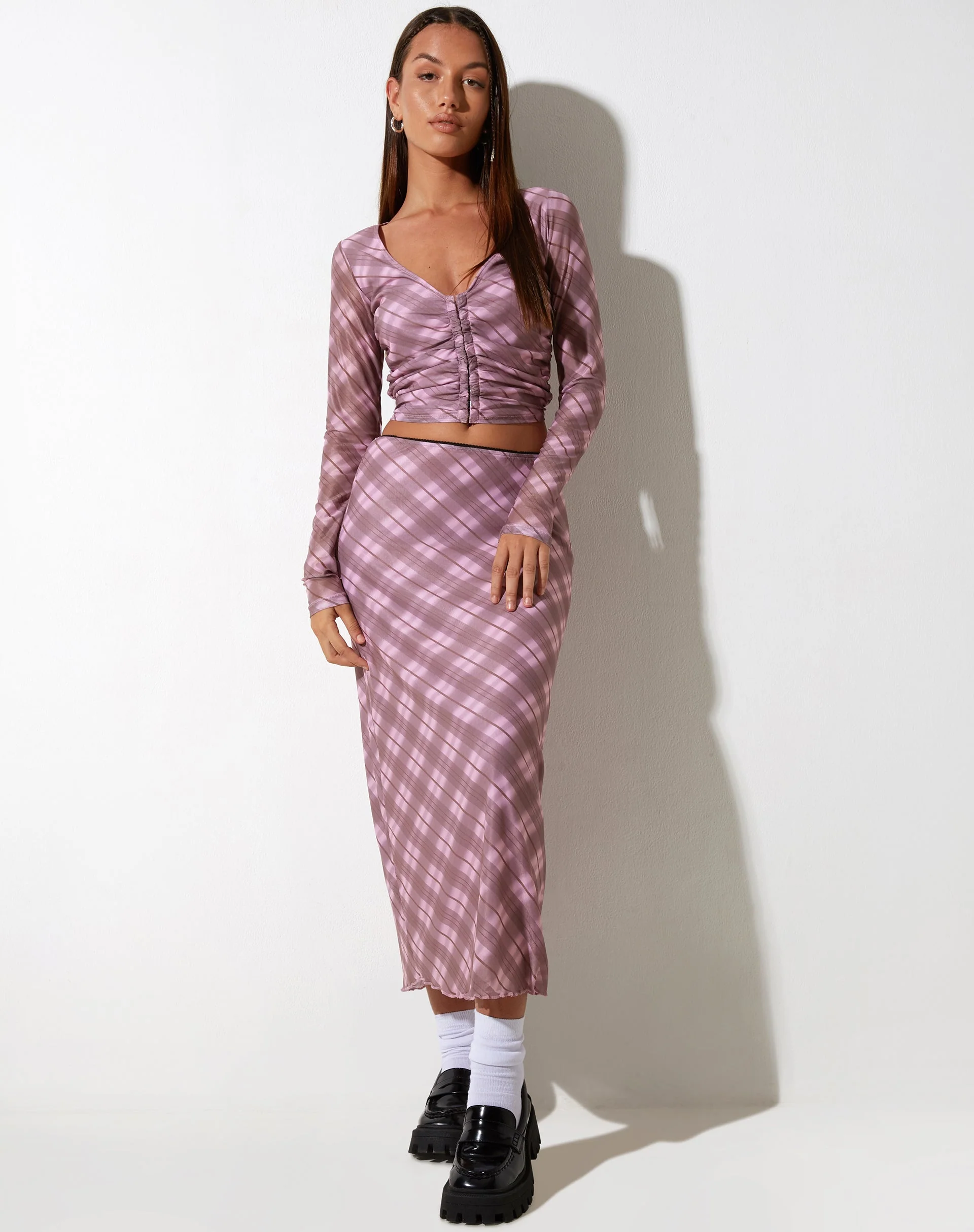 Wesley Crop Top in rosa verwaschenem Karo - Image 6