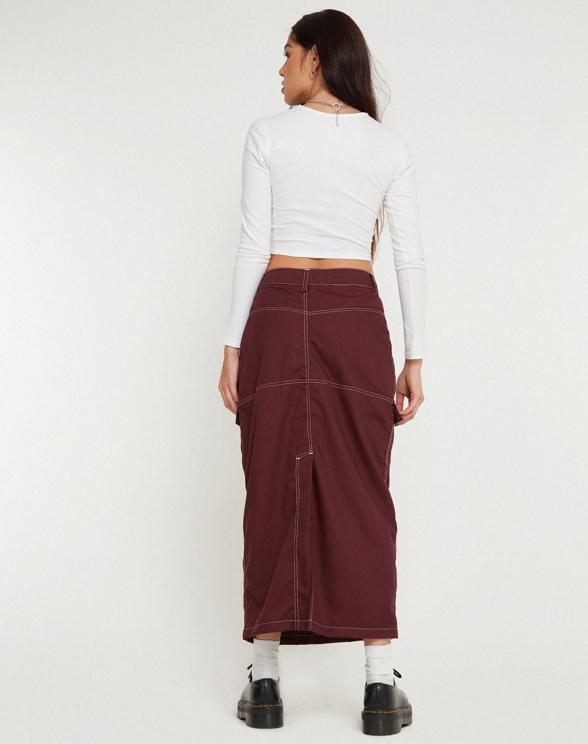 Widya Cargo-Midirock aus Cotton Drill Redwood mit weißer Steppnaht - Image 5