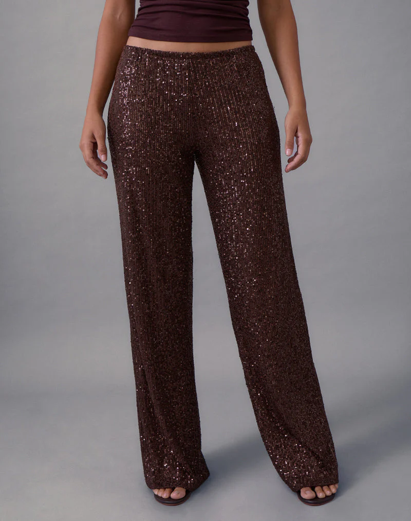 Wilaga Hose mit weitem Bein in Paillettenbraun