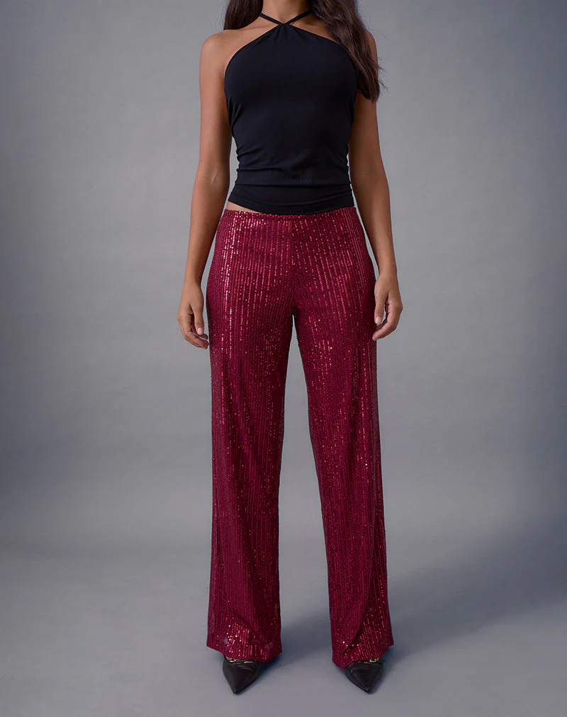 Wilaga Hose mit weitem Bein in Pailletten-Maroon - Image 2