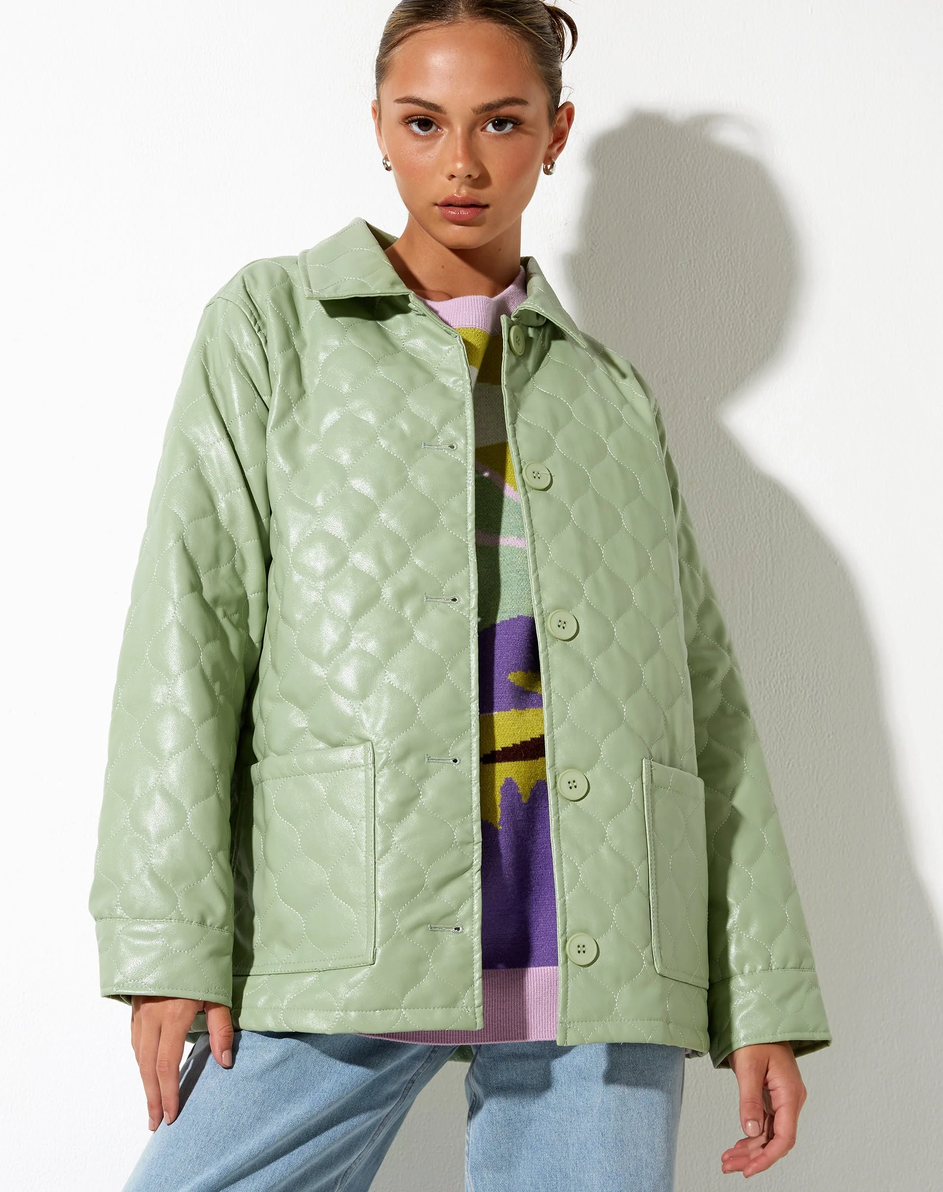 Winka Jacke aus gestepptem PU Pastell Mint