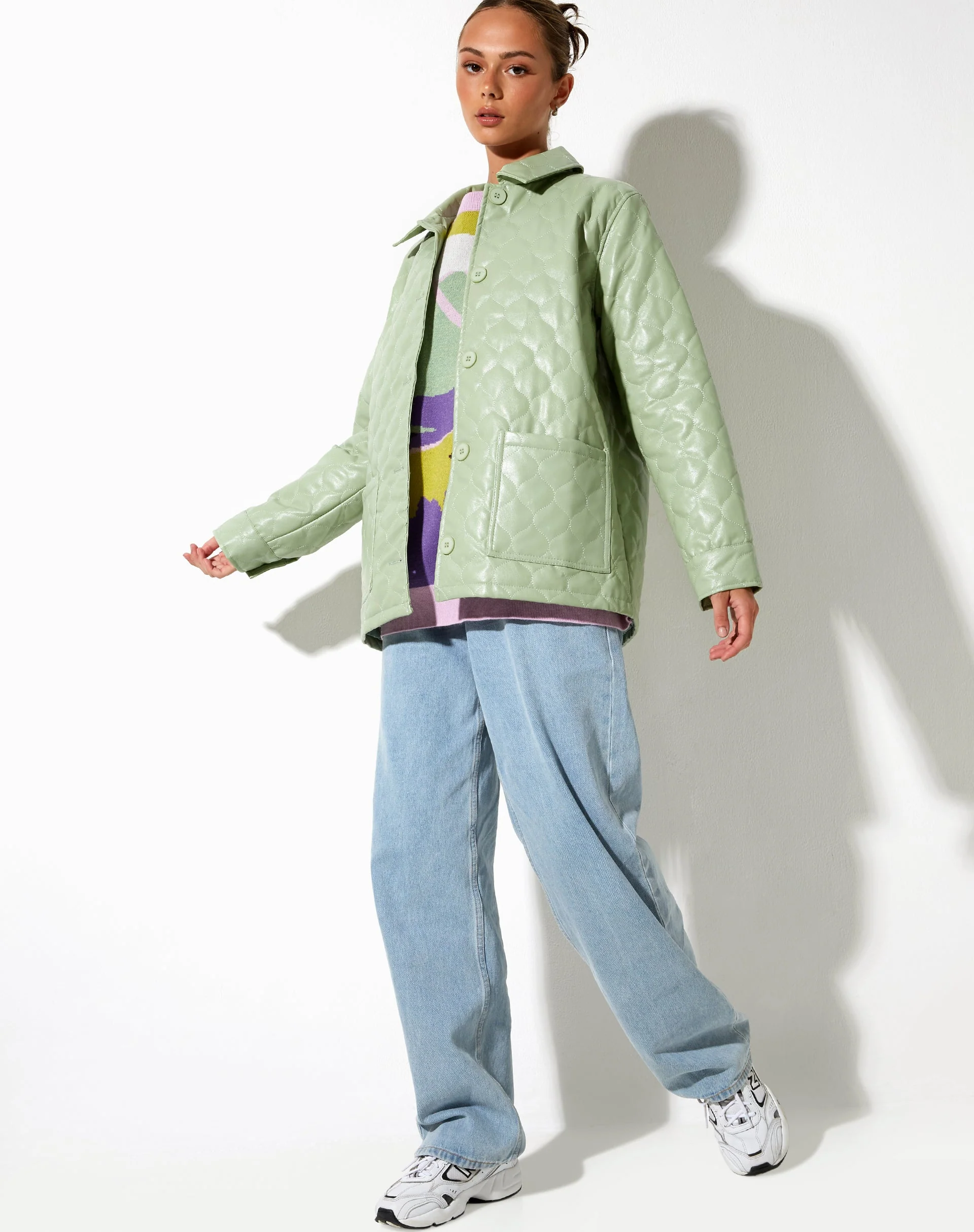 Winka Jacke aus gestepptem PU Pastell Mint - Image 3