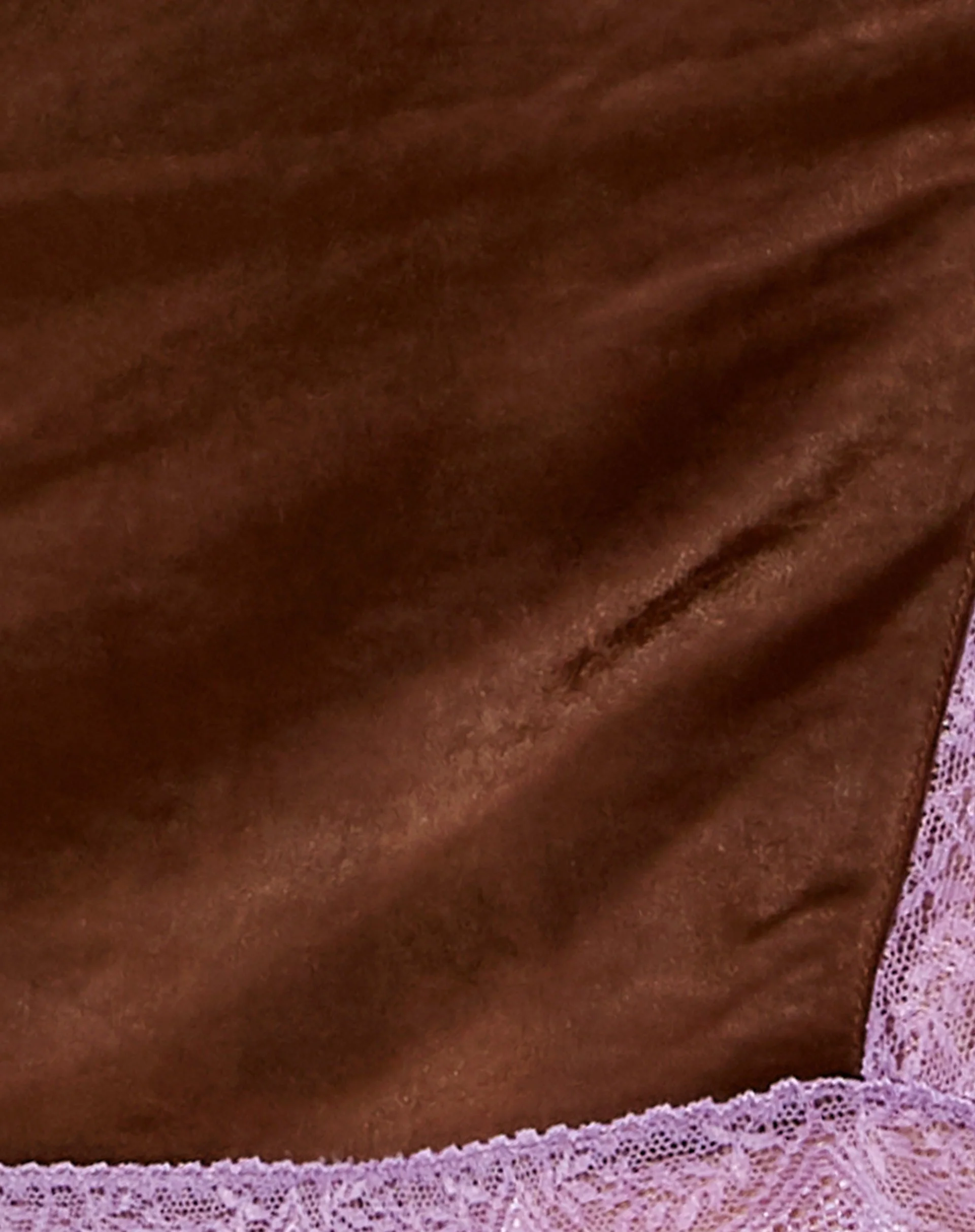 Wirda-Minikleid aus schokoladenbraunem Satin mit violetter Spitze - Image 7