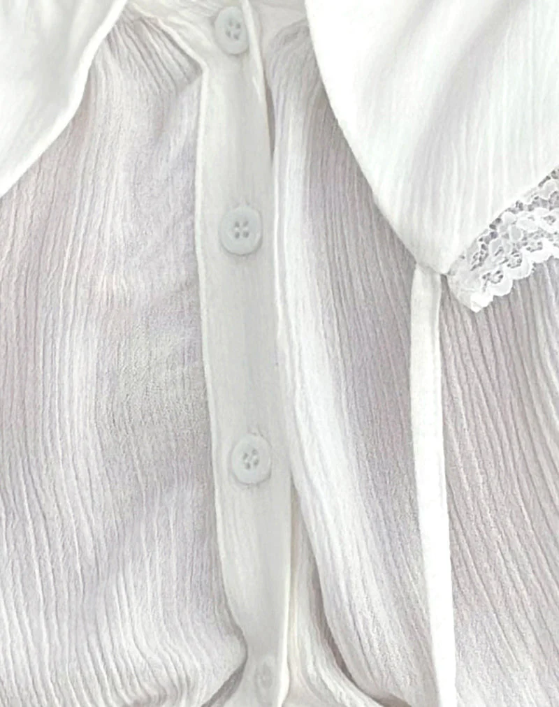 Wujala Bardot Tie Waist Top in Rayon White - Image 7