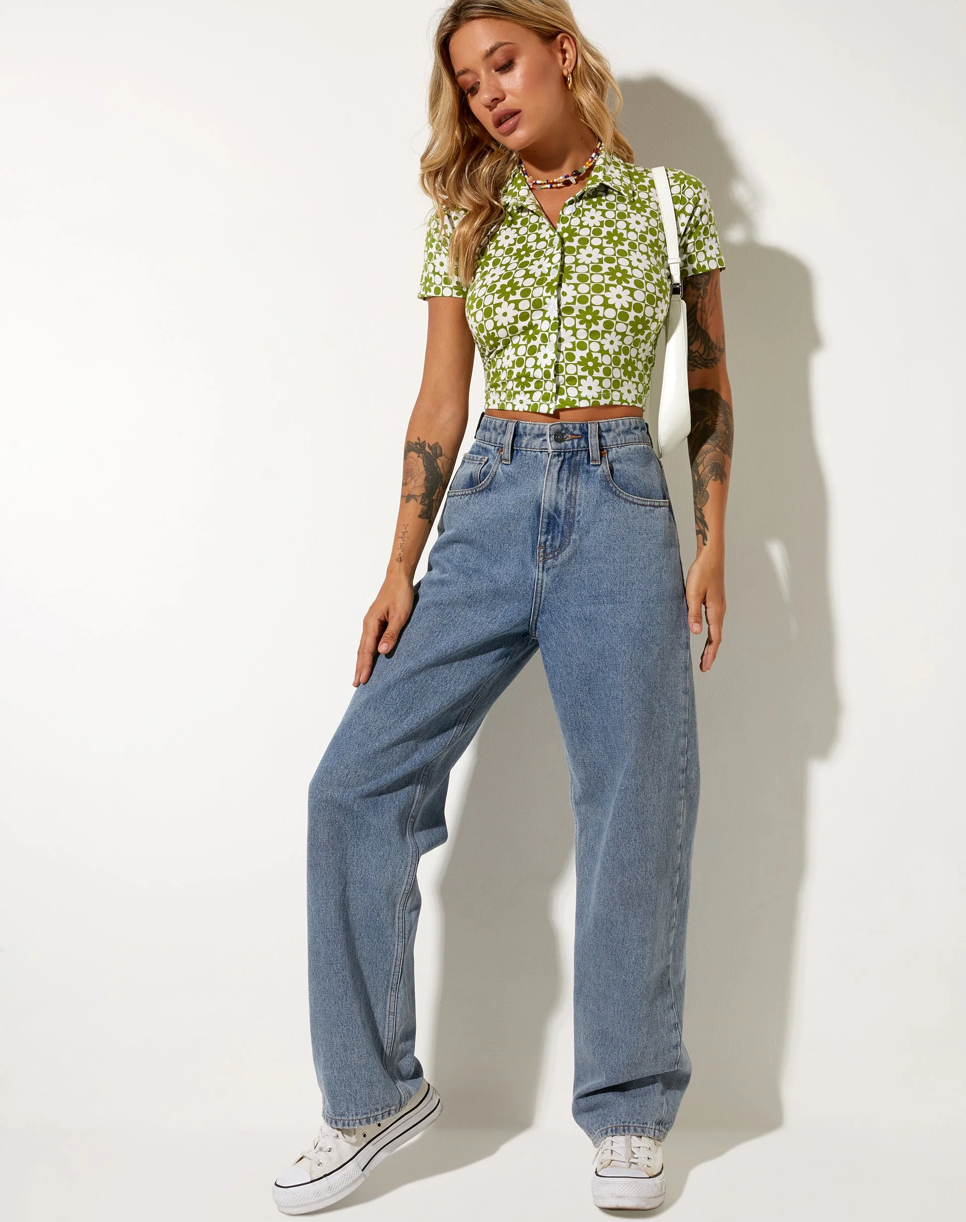 Wuma Cropped Shirt aus Patchwork Daisy Green - Image 3