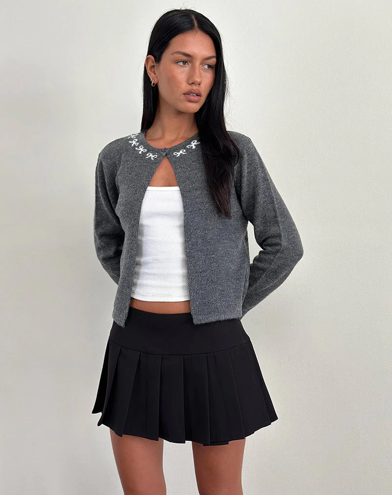 Wunara Strickjacke in Grau mit elfenbeinfarbenen Schleifen