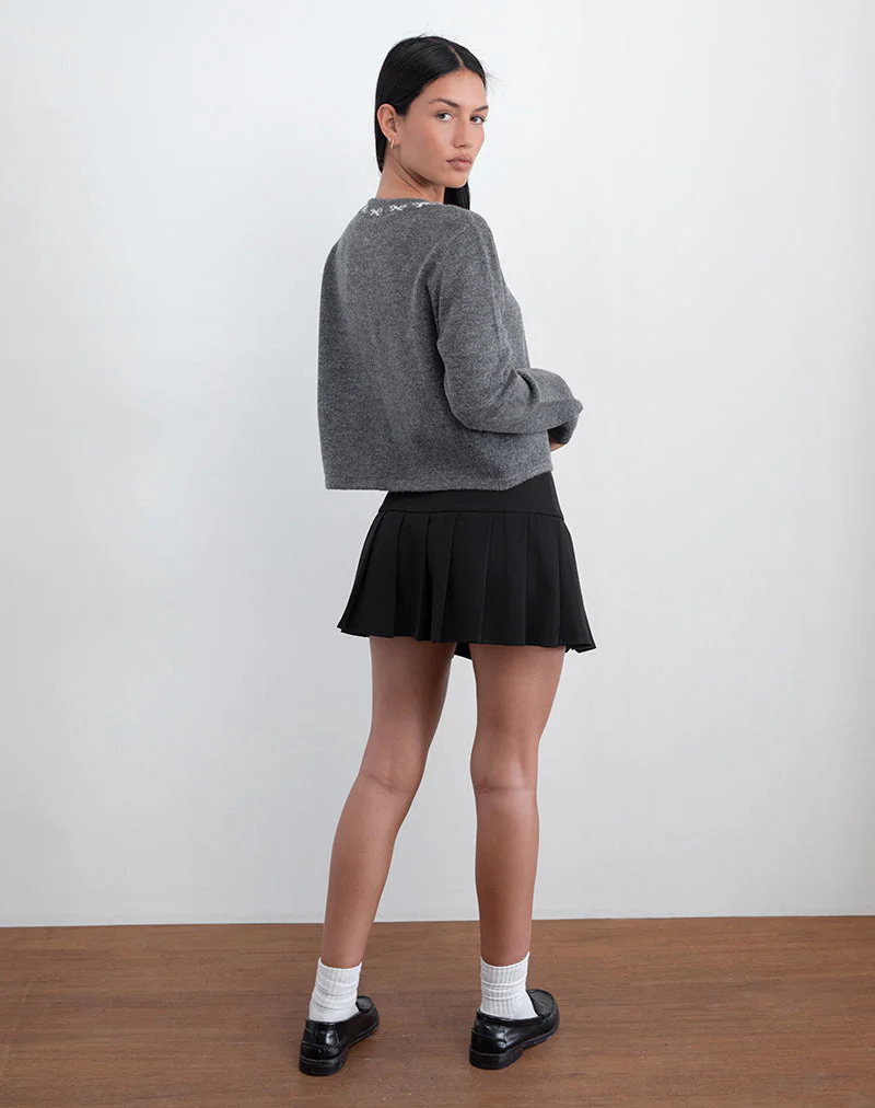 Wunara Strickjacke in Grau mit elfenbeinfarbenen Schleifen - Image 3