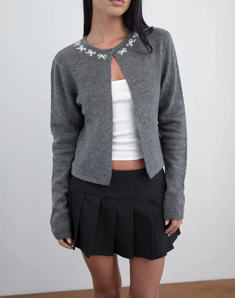 Wunara Strickjacke in Grau mit elfenbeinfarbenen Schleifen - Image 4