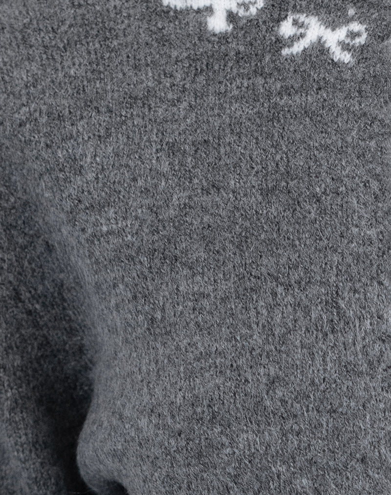Wunara Strickjacke in Grau mit elfenbeinfarbenen Schleifen - Image 6