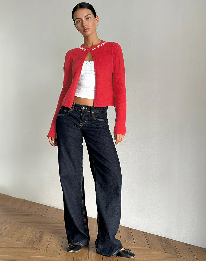 Wunara Strickjacke in Rot mit rosa Schleifen - Image 4