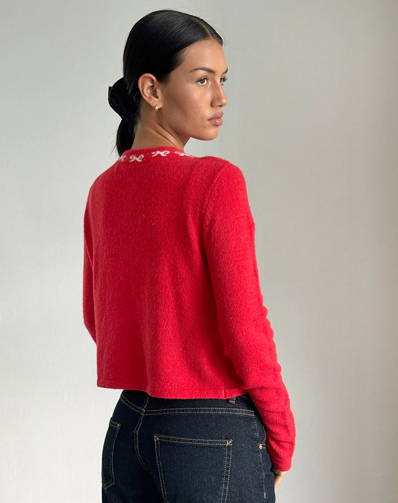 Wunara Strickjacke in Rot mit rosa Schleifen - Image 5