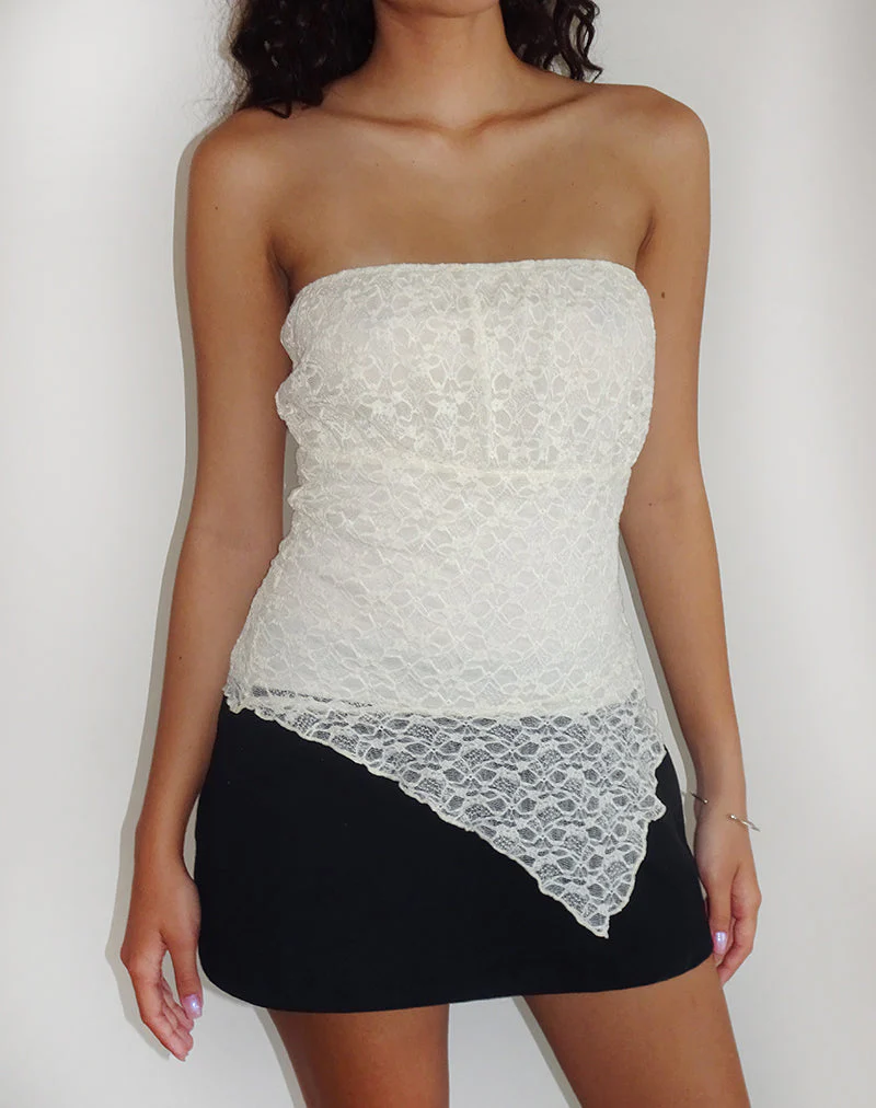 Wuni Longline Bandeau-Top aus Spitze in Elfenbein - Image 5