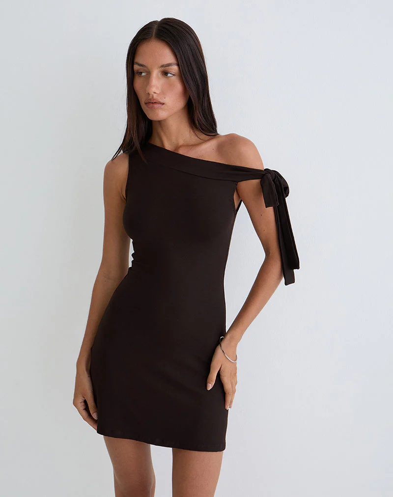 Xeenia One Shoulder Minikleid in Schokoladenbraun - Image 2